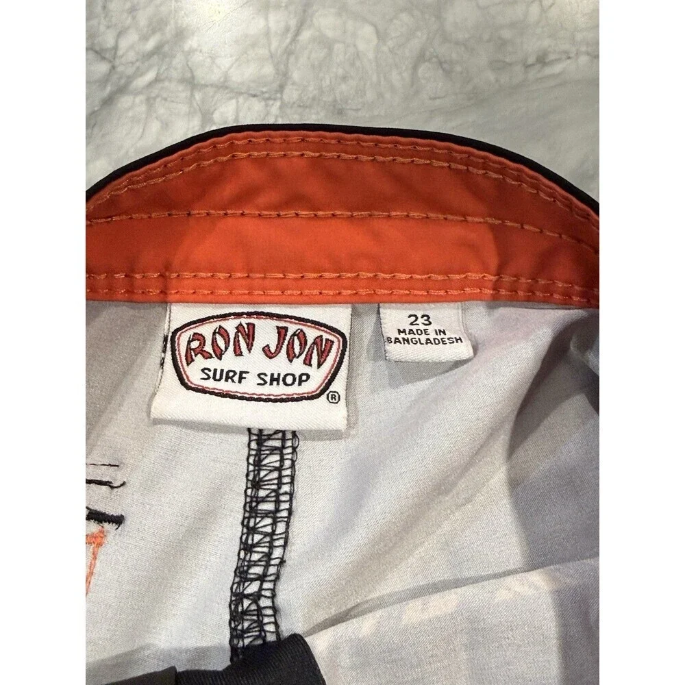 Ron Jon Orange Black Boardshorts/Swim Shorts Trunks Bottoms Size 23